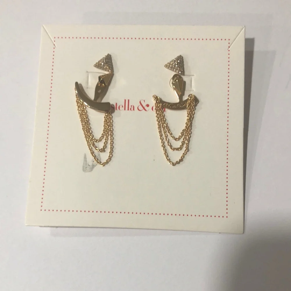 Stella & Dot Gold Drape Ear Cascade Chain Earrings - Picture 1 of 3
